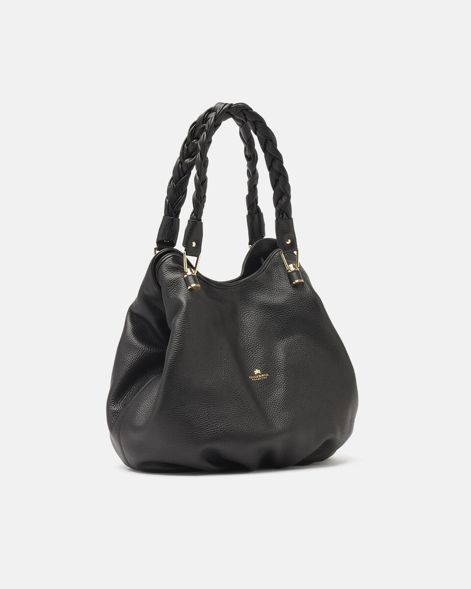 Borsa a Spallacon Doppio Manico Intrecciato Nero  - Tote Bag - Borse Donna - Borse - Cuoieria Fiorentina