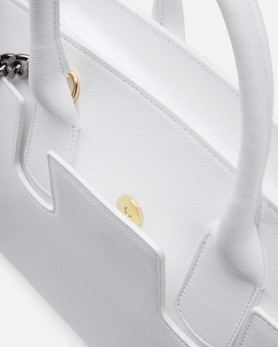 Bella medium tote bag con accessorio metallo Bianco  - Cuoieria Fiorentina