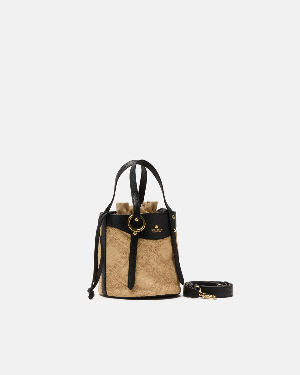 Amber Small bucket pelle e raffia Nero  - Tote Bag - Borse Donna - Borse - Cuoieria Fiorentina