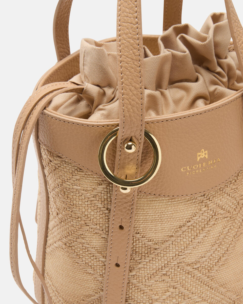 Amber Small bucket pelle e raffia Nude  - Tote Bag - Borse Donna - Borse - Cuoieria Fiorentina