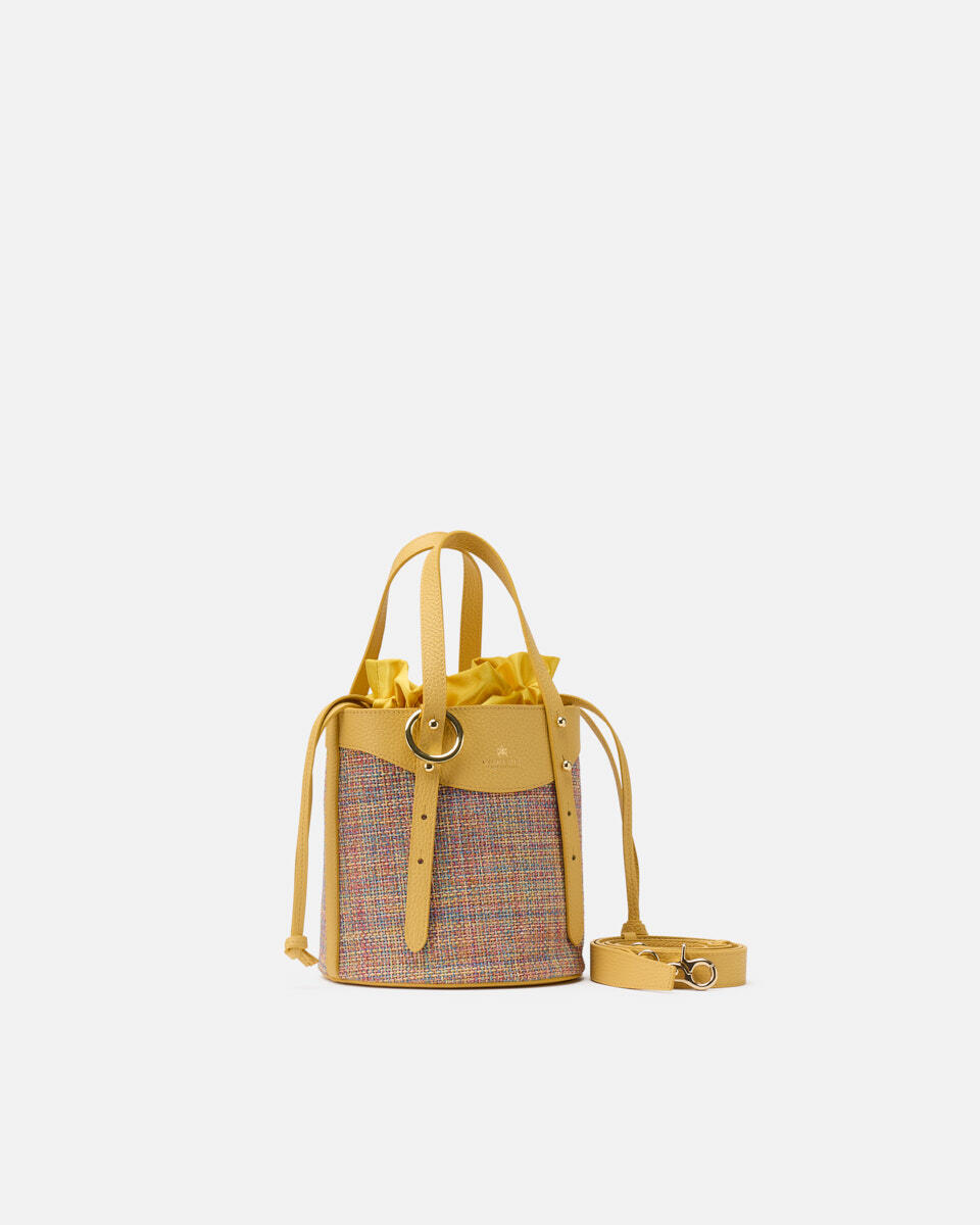 Amber Small bucket pelle e tessuto Giallo  - Tote Bag - Borse Donna - Borse - Cuoieria Fiorentina